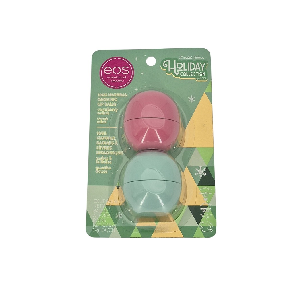 EOS Strawberry Sorbet & Sweet Mint Organic Lip Balm Holiday Collection BRAND NEW